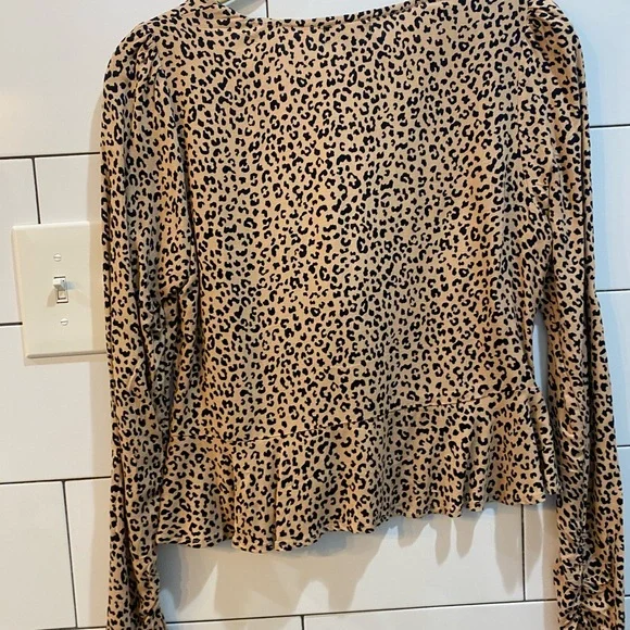 AFRM Tan Cream Ruched Tie Front Blouse - Picture 2 of 3